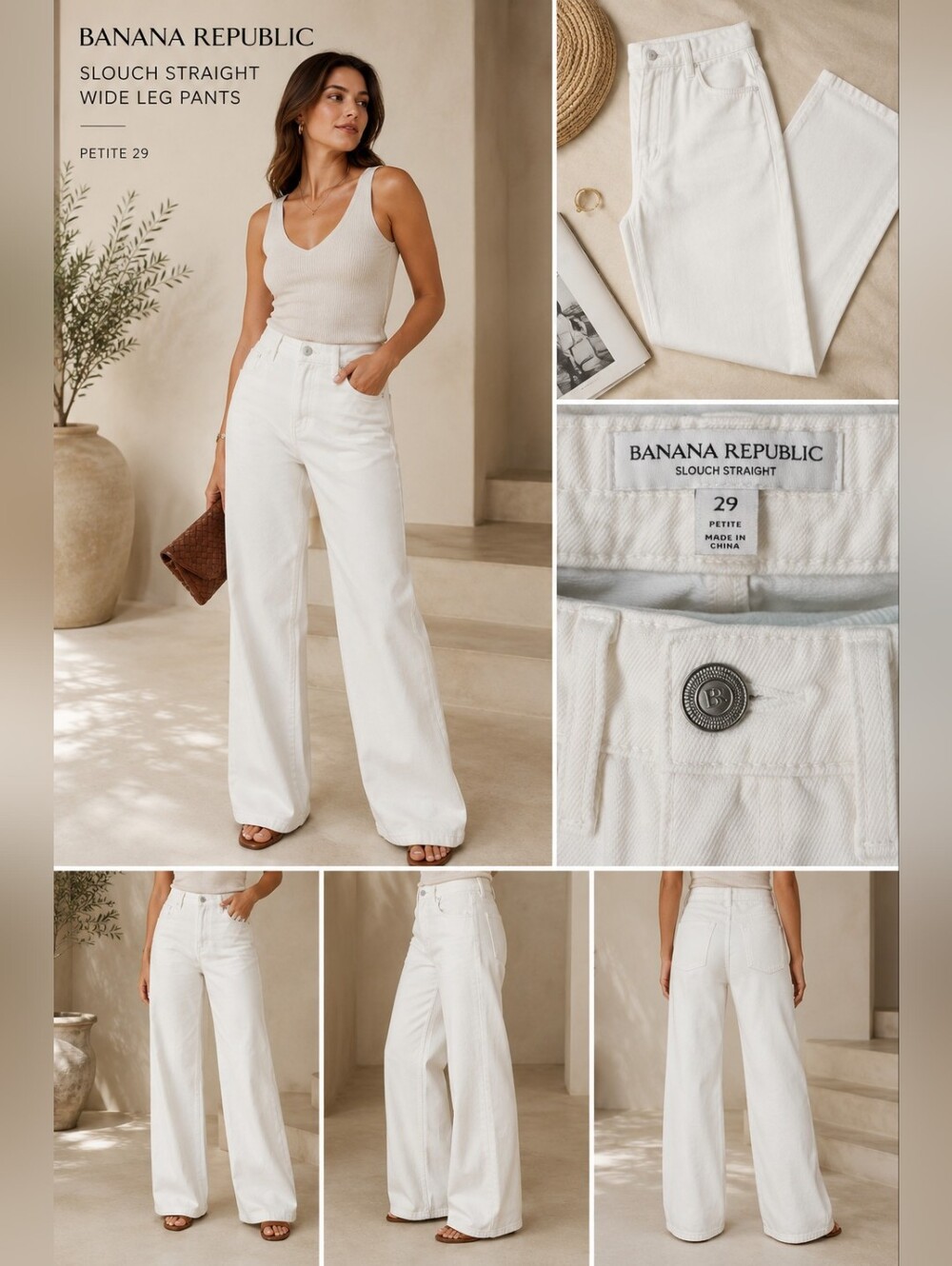 Banana Republic Slouch Straight White Pants Petite 29